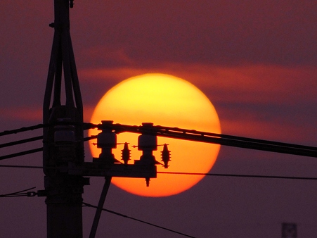 電柱と夕陽