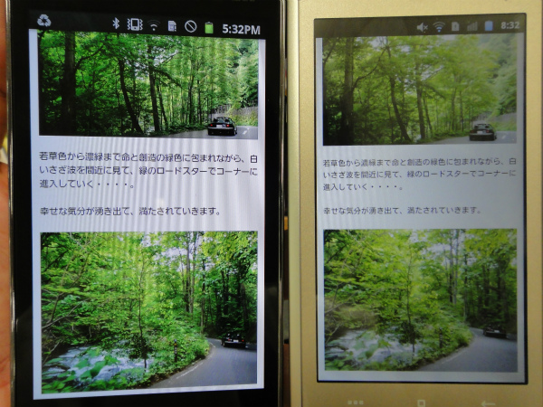 鮮やかに見える左と、実際の色に近い？右の機種